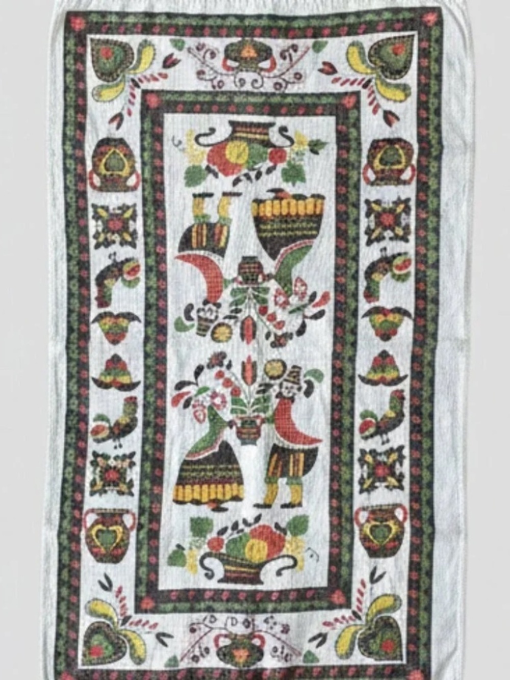 Vintage Pennsylvania Dutch Folk Art Linen Tea Towel | Americana Farmhouse